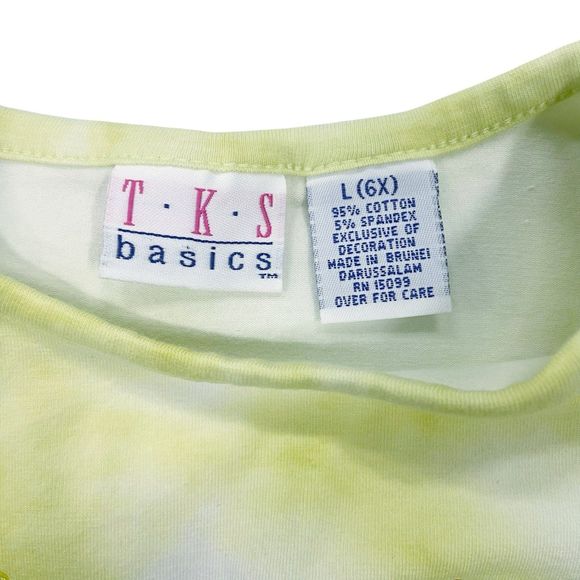 Vintage TKS Basics Y2K Light Chartreuse Tie-Dye Shirt w/ Bows & Sequin Butterfly - Picture 2 of 7